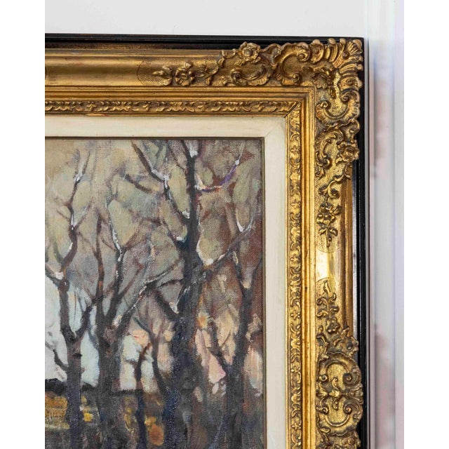 Mid 20th Century Mid 20th Century Landscape with Figures and Horses Oil Painting For Sale - Image 5 of 8
