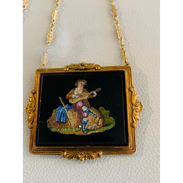 Traditional Antique Micro Mosaic Pendant Necklace – 14k Gold Frame For Sale - Image 3 of 10