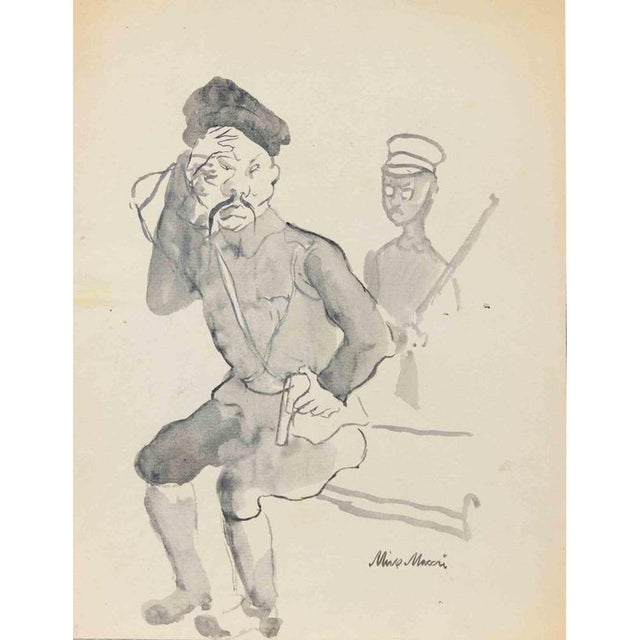 Mino Maccari, Asian Soldiers, 1950s, Watercolor For Sale - Image 3 of 3