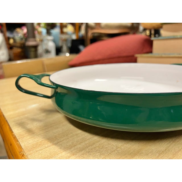 Late 20th Century Vintage Dansk Kobenstyle Green Enamel Paella Pan Designed by Jens Quistgaard For Sale - Image 5 of 7