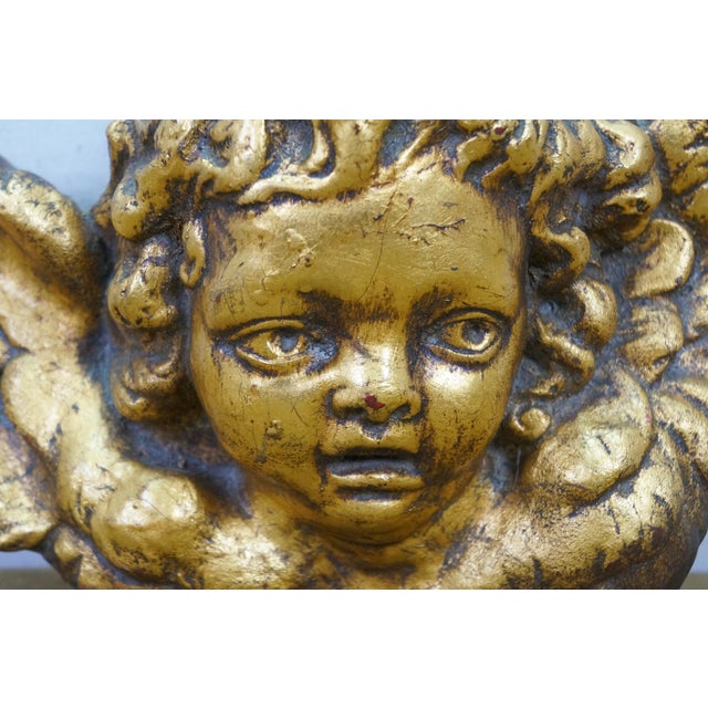 Vintage Baroque Rococo Gold Gilt Plaster Angel Cherub Putti Wall Bust Plaque 18" For Sale - Image 6 of 9