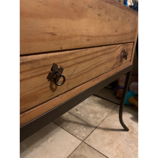 Black Vintage Mexican Rustic Pine Side Table Nightstand Wrought Iron Base Brutalist For Sale - Image 8 of 11