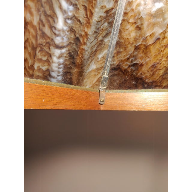 Wood Vintage Mid-Century Modern Arts & Crafts Style Slag & Walnut Hanging Lamp For Sale - Image 7 of 8