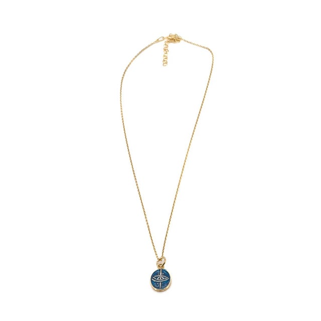 Early 21st Century Blue Enamel Evil Eye Minimalist Gold Protective Necklace For Sale - Image 5 of 8