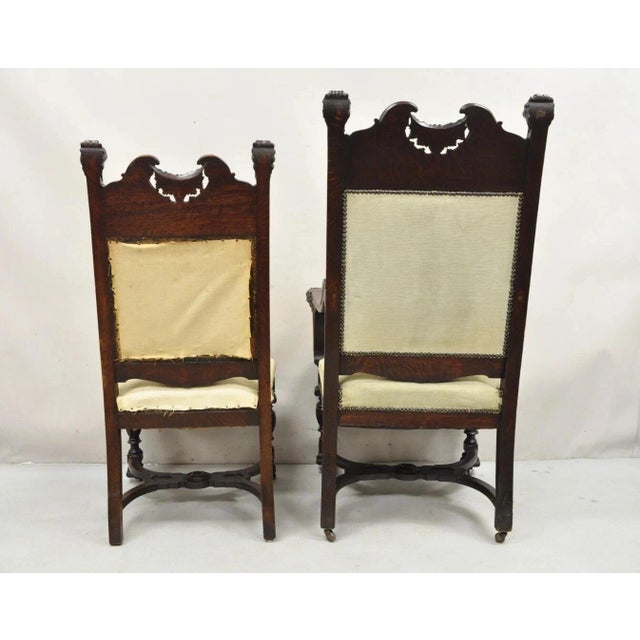 Brown Late 19th Century Rj Horner Attr Renaissance Figural Lion Carved Oak Wood Dining Chairs - Set of 6 For Sale - Image 8 of 16