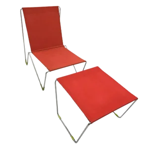 Set of Red Bachelor Chair with Stool by Verner Panton for Fritz Hansen