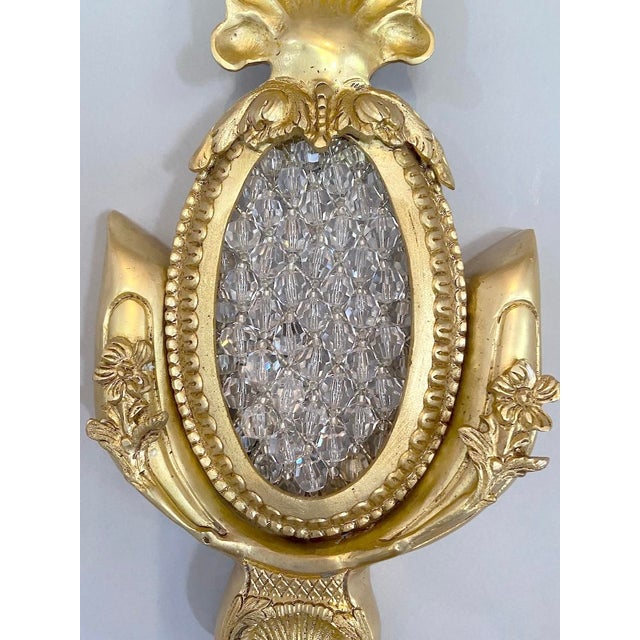 Metal 1970s French Louis XVI Gold Bronze Bead Wall Lamps Sconces 2pc- Pair For Sale - Image 7 of 13