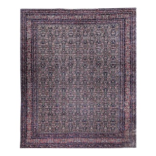 Vintage Persian Bidjar Rug, Hand-Knotted Wool, All-over Herati Geometric Pattern, Navy & Rust-Red,9x12 For Sale