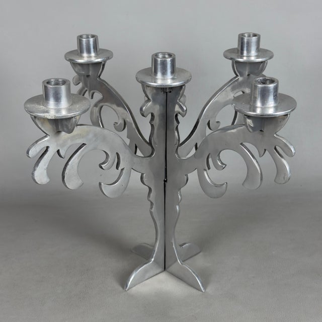 Five-Light Chrome and Metal Candlestick, 1970s For Sale - Image 11 of 11