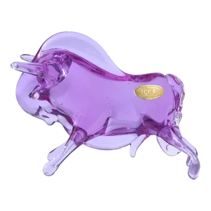 Icet Murano Vintage Sommerso Alexandrite Purple Blue Italian Art Glass Long Horn Bull Bison Figurine Sculpture