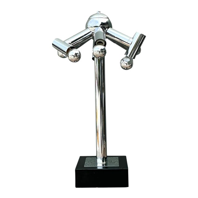 Vintage Modernist Chrome Table Lamp After Robert Sonneman For Sale