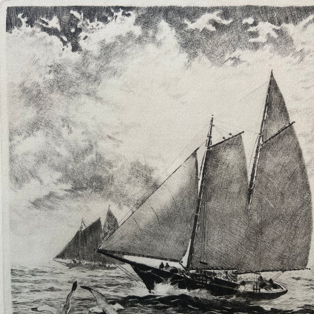 Early 20th Century Etching by Rh Palenske “America Wins!” First “America’s Cup Race” 1851 For Sale - Image 5 of 12
