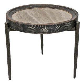 Alpine Marble & Elm Side Table For Sale