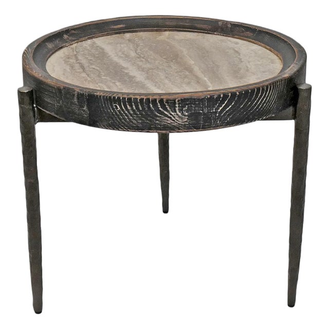 Alpine Marble & Elm Side Table For Sale