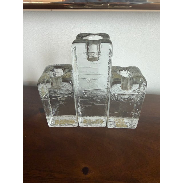 1980s vintage Blenko cracked ice candle holders in mint condition All are labeled Blenko and store labeled on the base....