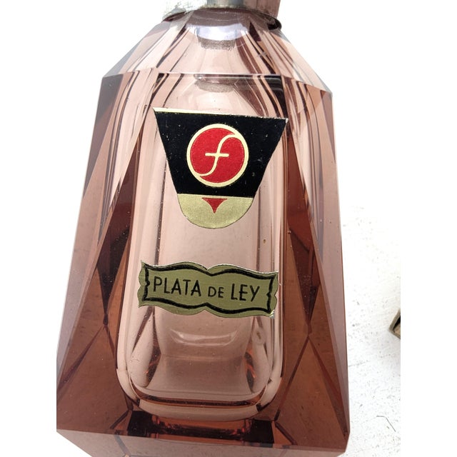 Vintage Perfume Bottle in Pink Crystal Glass with Silver Collar, Spain, 1940s For Sale - Image 6 of 8