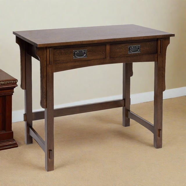 Mission Quarter Sawn Oak Writing Desk - Walnut For Sale - Image 11 of 11