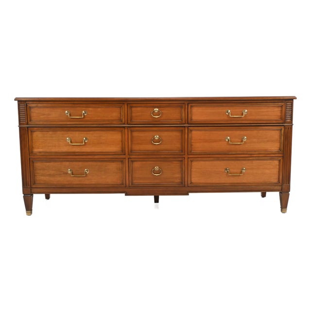 Kindel Furniture Neoclassical Louis XVI Style Cherry Nine-Drawer Dresser For Sale