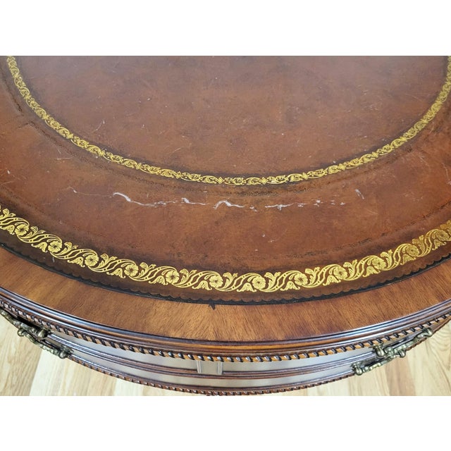 Wood Vintage American Mahogany Gilt Tooled Leather Top Drum Table by Weiman Heirloom For Sale - Image 7 of 15