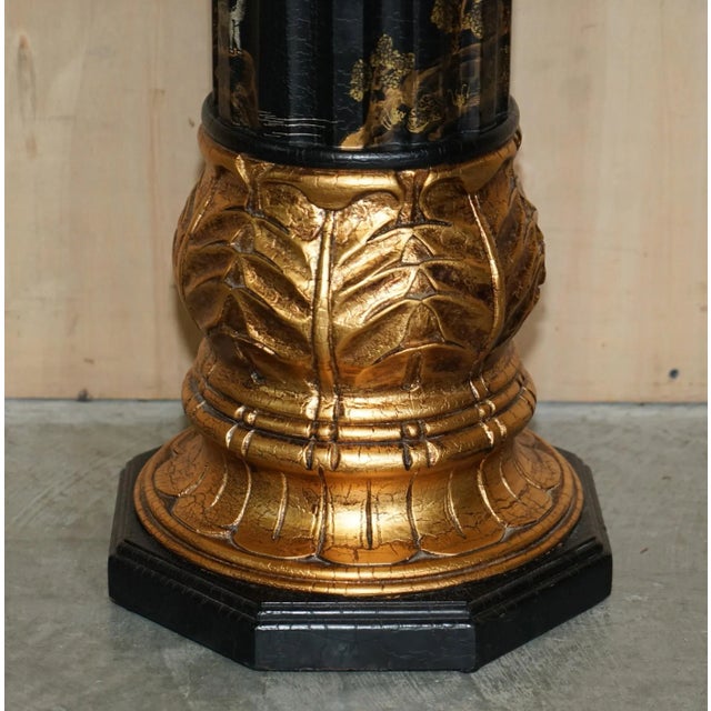 Chinese Neoclassical Style Chinoiserie Lacquered Torcheres Columns, 1920s, Set of 2 For Sale - Image 6 of 11