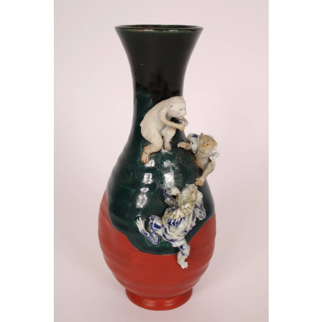 Sumida Ware Vase With Monkeys For Sale - Image 4 of 8