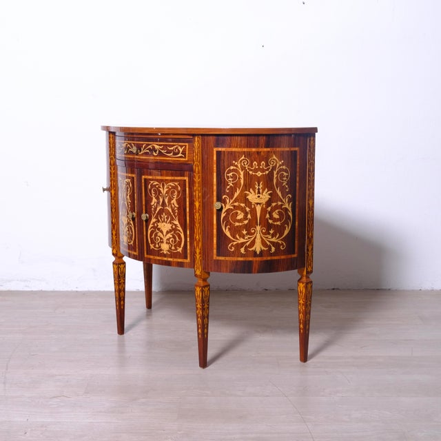 Louis XVI Style Inlaid Wooden Half-Moon Sideboard, 1950s For Sale - Image 12 of 12