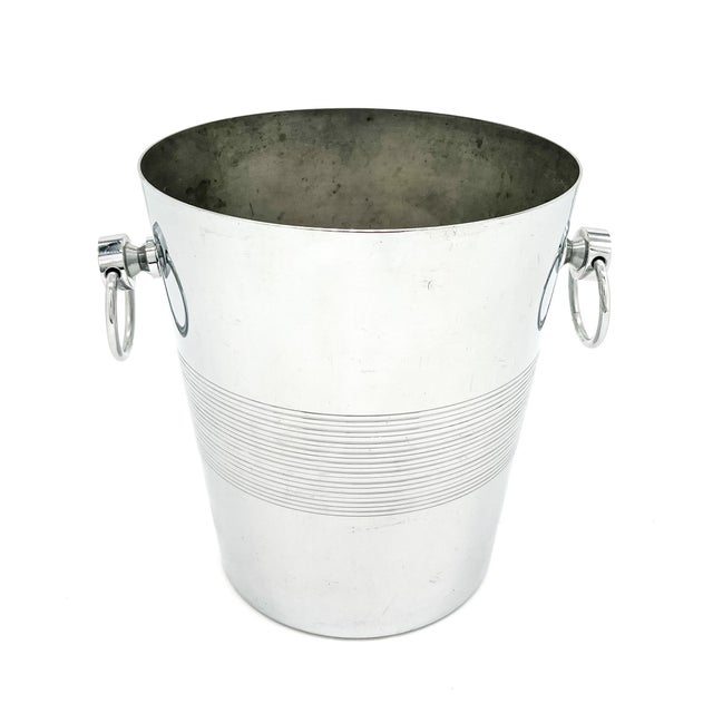 Mid-Century Modern Mid 20th Century Mid-Century Modern André Leroy French Chrome Champagne Bucket / Ice Bucket With Ring Handles For Sale - Image 3 of 11