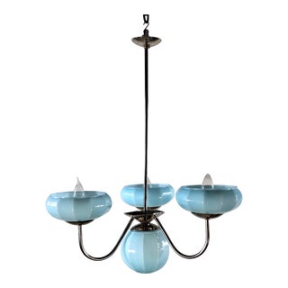 1930 French Art Deco Opaline Glass & Chrome Fixture For Sale