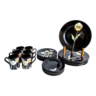 1980s Fitz & Floyd "Midnight Poppy" 4 Piece Place Settings, 24 Pieces For Sale