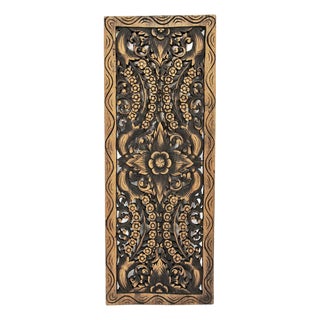 Carved Antique Brown Teak Panel For Sale