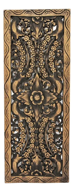 Carved Antique Brown Teak Panel