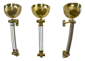 Large Art Deco Style Custom-Made Chrome-Plated Brass Wall Lamps, France, 1950s, Set of 3