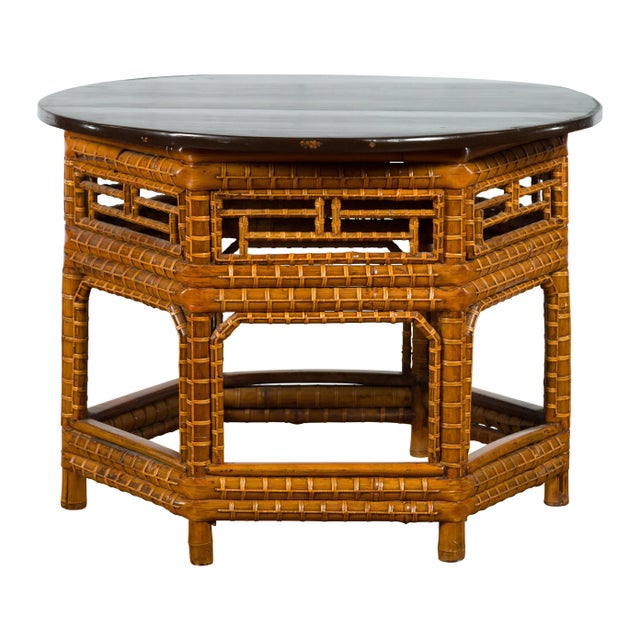 Mid 19th Century 19th Century Chinese Qing Dynasty Elm & Bamboo Coffee Table with Fretwork For Sale - Image 5 of 13