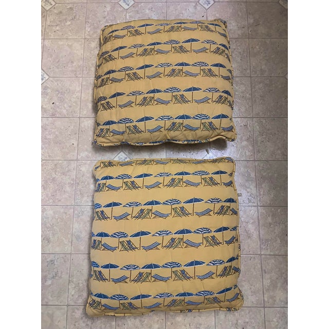 Nautical Pair of Yellow Pillows With Beach Umbrella Pattern-2 For Sale - Image 3 of 6