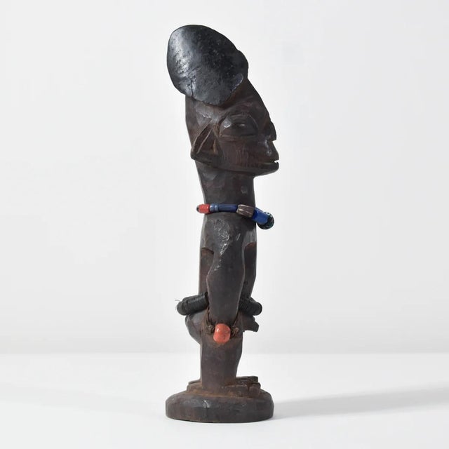 Early 20th Century Yoruba Ibeji Male Figure With Glass Bead Necklace Nigeria For Sale - Image 10 of 10