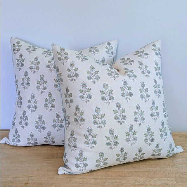 Textile Gp & J Baker Poppy Sprig Pillows in Aqua With Les Touches For Sale - Image 7 of 9