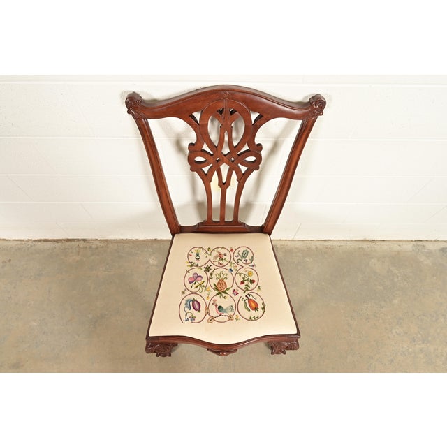 1980s Baker Furniture Style Chippendale Carved Mahogany Side Chair or Dining Chair For Sale - Image 5 of 13