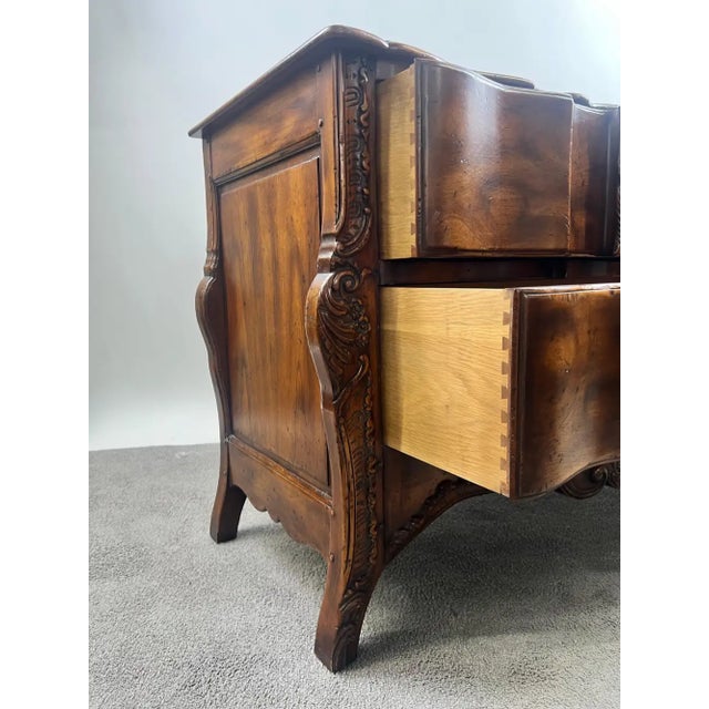 Wood John Widdicomb French Provincial Bombe Serpentine Burl Walnut Commode Dresser For Sale - Image 7 of 13