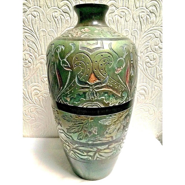 Avocado Antique Early 1900's Hand Made Art Nouveau Studio Art Pottery Large Vase For Sale - Image 8 of 8