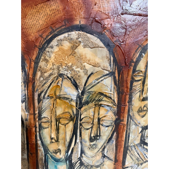 Brown Moshe Katz, Modernist Israeli Judaica Jewish Rabbi Mixed Media Collage Painting Moshe Katz, c. 1950's For Sale - Image 8 of 13