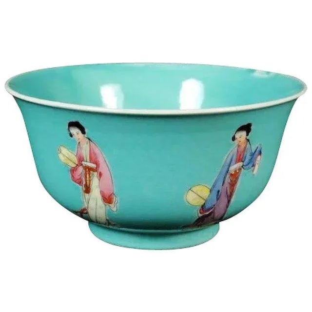 Chinese Qing Republic Period Guanyin in Pose Turquoise Porcelain Bowl For Sale - Image 11 of 11