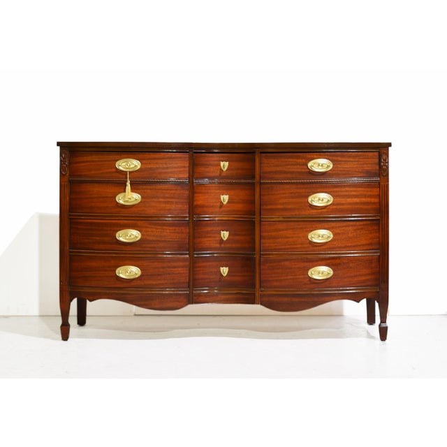 Dixie Furniture Co. Mid Century Federal Style Mahogany Serpentine Triple Dresser by Dixie For Sale - Image 4 of 12