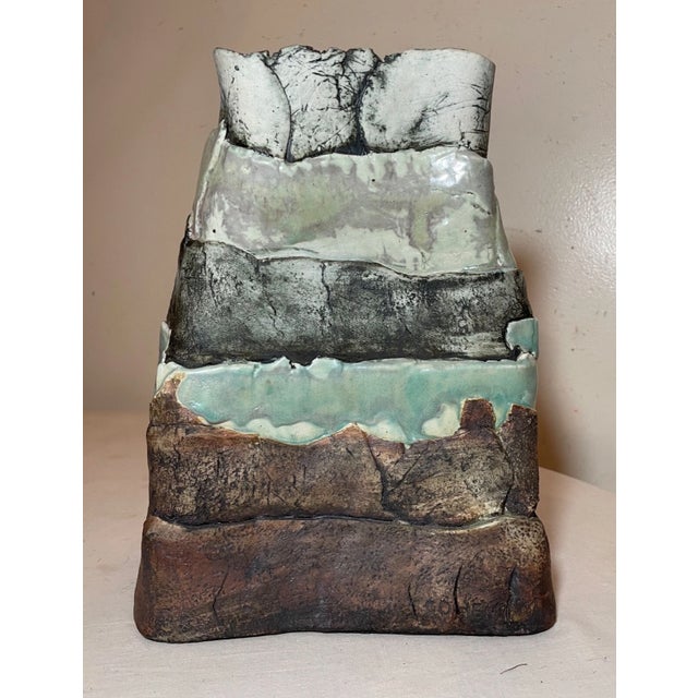 Share Rare Vintage Reiko Kakiuchi-Cohen Handmade Bag Style Glazed Studio Pottery Vase For Sale - Image 9 of 15