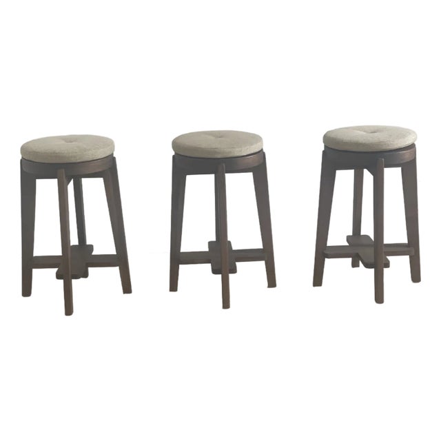 Set of 3 Pierre Jeanneret Style Teak Bar / Counter Stool Replica For Sale