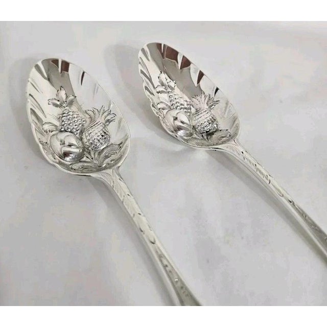 Georgian Sterling Silver Fruit Serving Spoons, London, 1737 & 1763, Set of 2 For Sale - Image 10 of 18