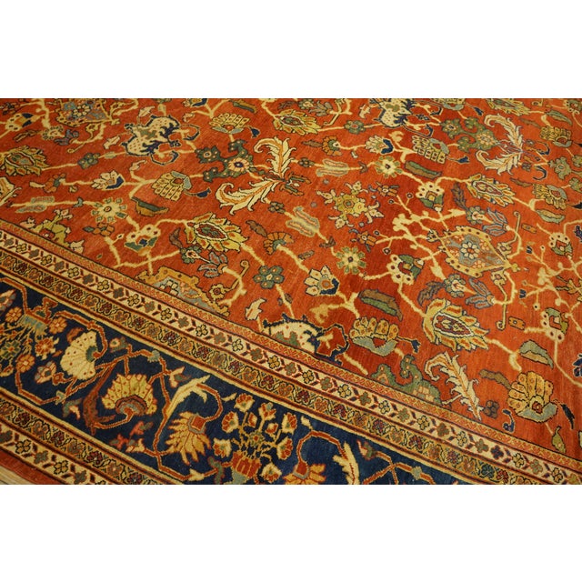 Early 20th Century 1900s Red Rust Rustic Floral Antique Persian Sultanabad Rug 11' 6'' X 12' Handknotted Wool Carpet For Sale - Image 5 of 6