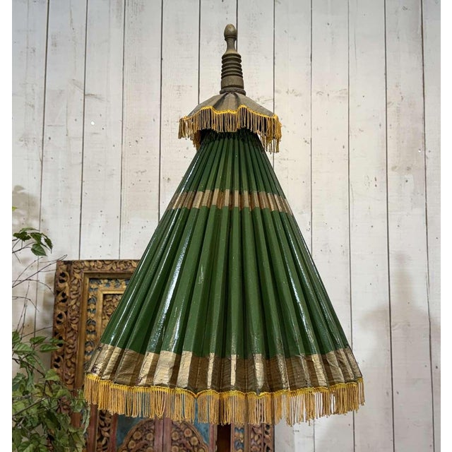 Indonesian Parasol in Wallpaper, Wood and Wool, 1950s For Sale - Image 9 of 17