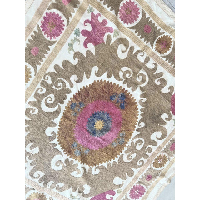 Textile Suzani Tapestry - Red Tashkent Embroidery 4' X 4'4'' For Sale - Image 7 of 9