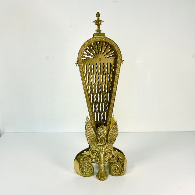 1920s Antique French Edwardian Brass Gargoyle Peacock Fireplace Screen For Sale - Image 16 of 18