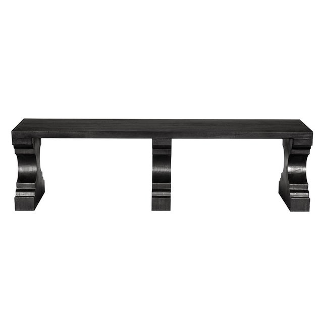 This long bench features three bold, sculptural pedestal legs with stepped and coved profiles. The Hand-Rubbed Black...